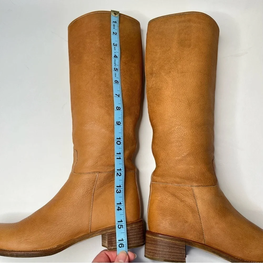 VINTAGE Prada 1990s Tan Camel Italian Leather Side Zip Pullon Classic Flat Boots - Picture 15 of 16